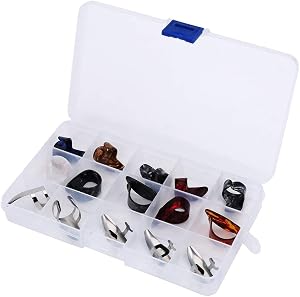 15 p&uacute;as de dedo de guitarra DIY pulgar & p&uacute;as de dedo anillo protector con caja de almacenamiento accesorio de guitarra