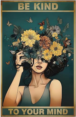 BelleVive &laquo;Be Kind to Your Mind Vintage Picture Poster Hippie Boho Wall Art Vintage Poster Anime Regalos para Mujeres, Oficina en Casa, Dormitorio, Sala de Estar Decoraci&oacute;n de Pared Estilo 2
