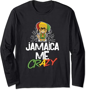 Jamaica Me Crazy - Jamaican Reggae - Funny Cat - Flag Hat Manga Larga