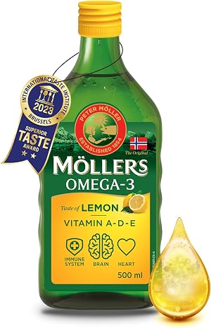 Moller&rsquo;s &reg; | Aceite de h&iacute;gado de bacalao | Complemento diet&eacute;tico con omega-3 EPA, DHA y vitaminas A, D y E | Sabor Lim&oacute;n | 500 ml