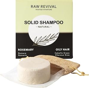 Raw Revival - Champ&uacute; solido pelo graso sin sulfatos ni parabenos | Romero + Arcilla blanca | Anticaspa + Control grasa | Bolsa organza | Ingredientes naturales - 80 gr